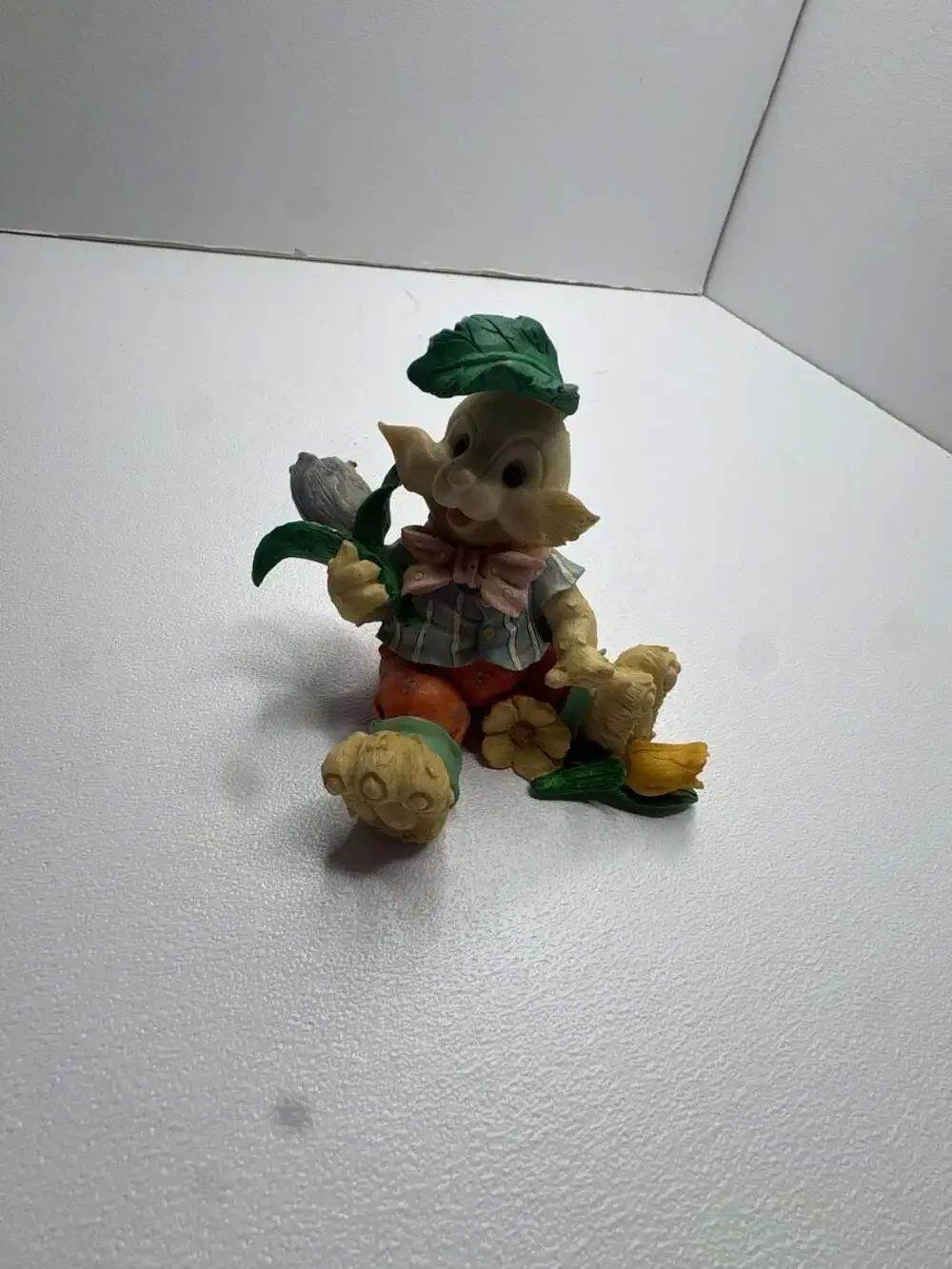 Vintage Easter Bunny Rabbit with Flowers Resin Figurine